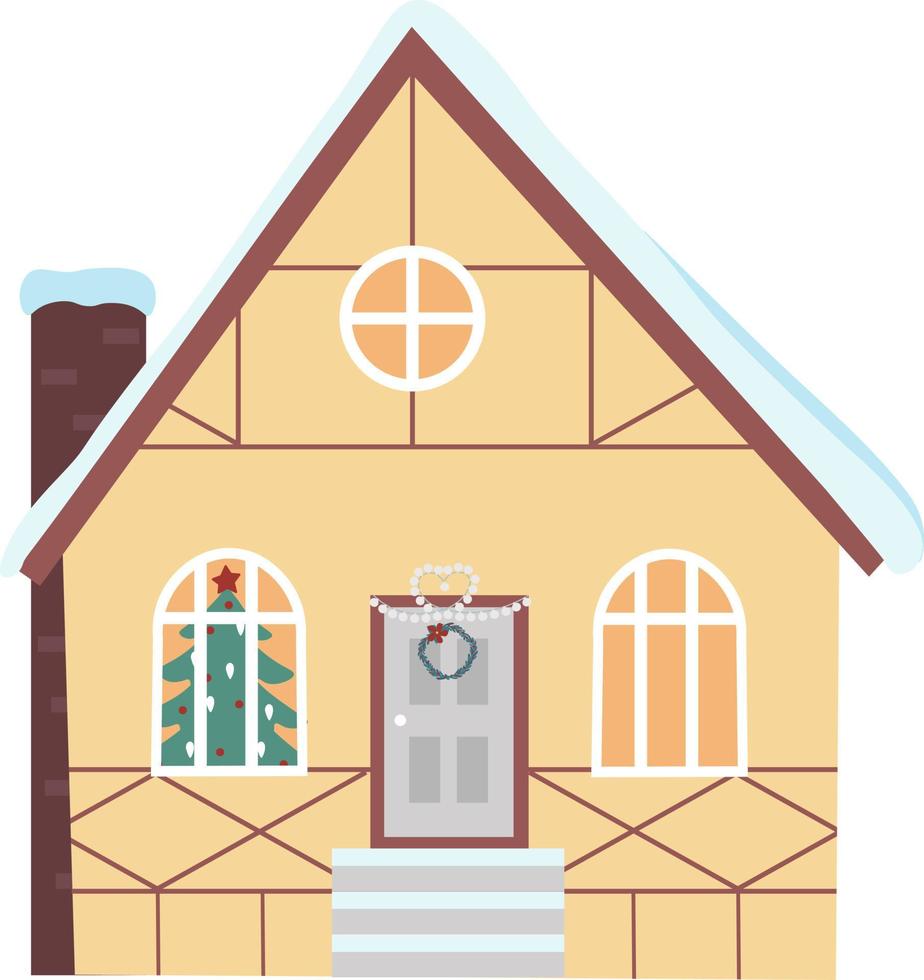 Vector illustration of Scandinavian House. Set of isolated decorated buildings for New Year and Christmas