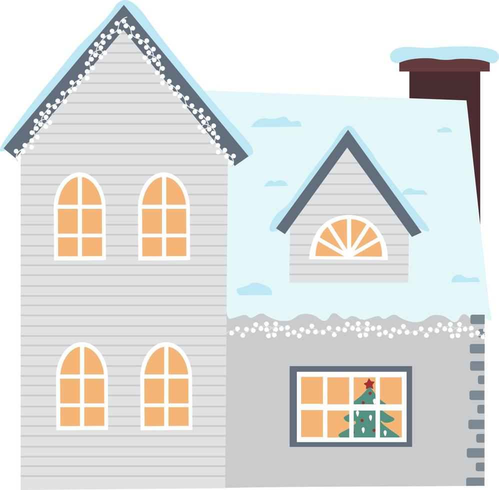 Vector illustration of Scandinavian House. Set of isolated decorated buildings for New Year and Christmas