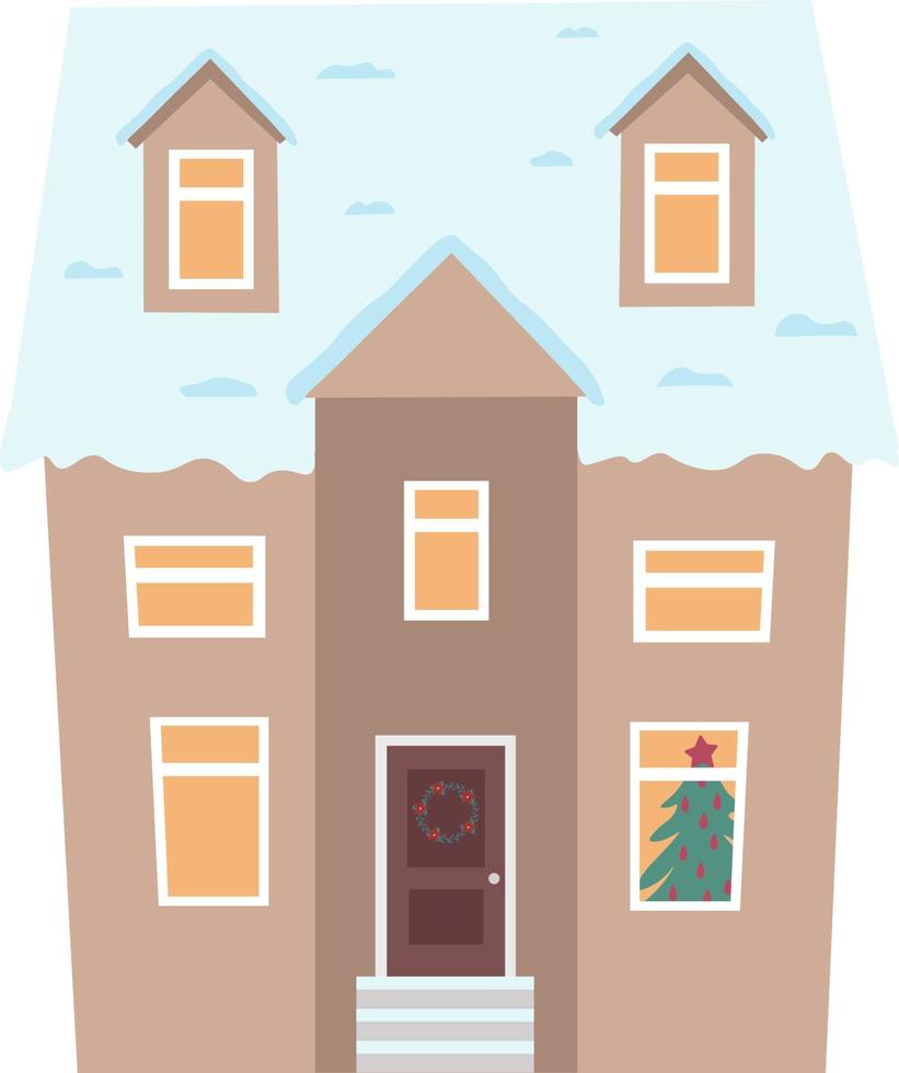 Vector illustration of Scandinavian House. Set of isolated decorated buildings for New Year and Christmas