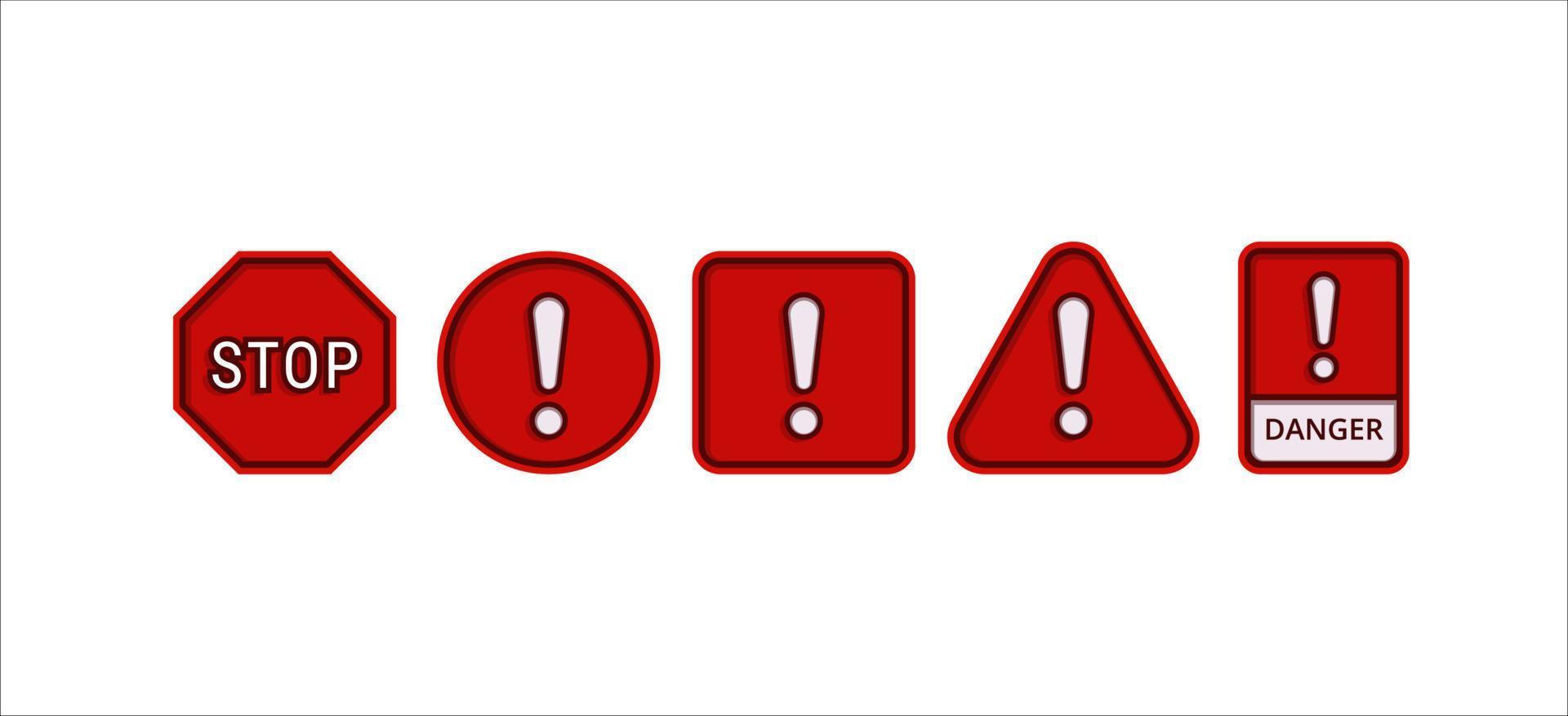 Exclamation Mark beware icon, stop caution and danger red notice information vector