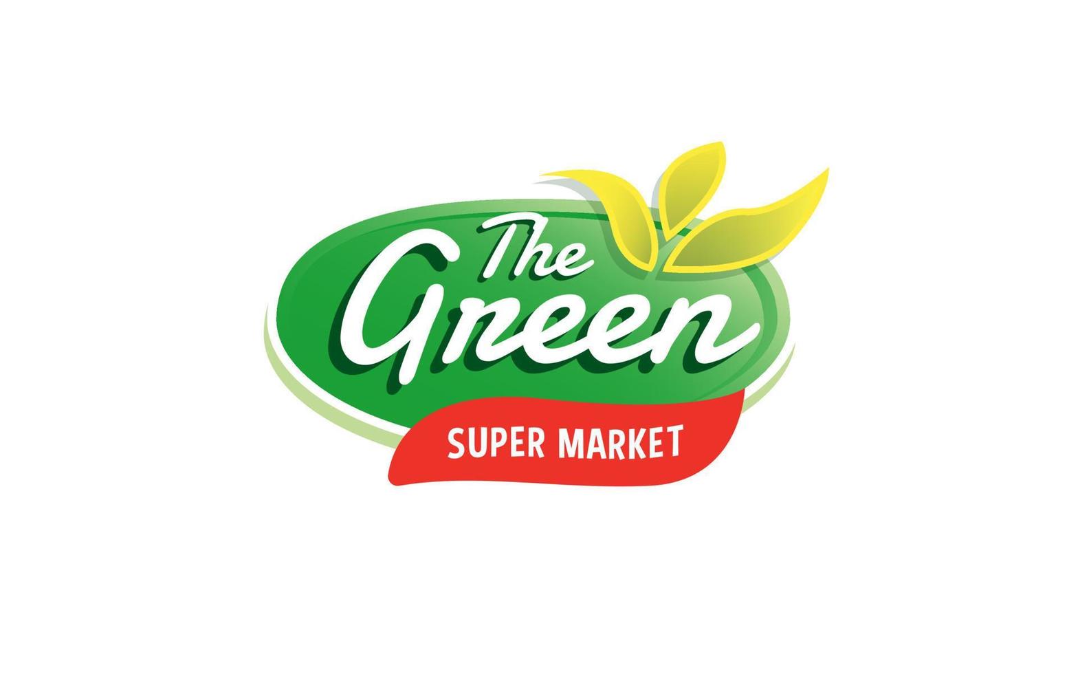 logotipo de supermercado. logotipo fresco circular para tienda verde con hoja y vector