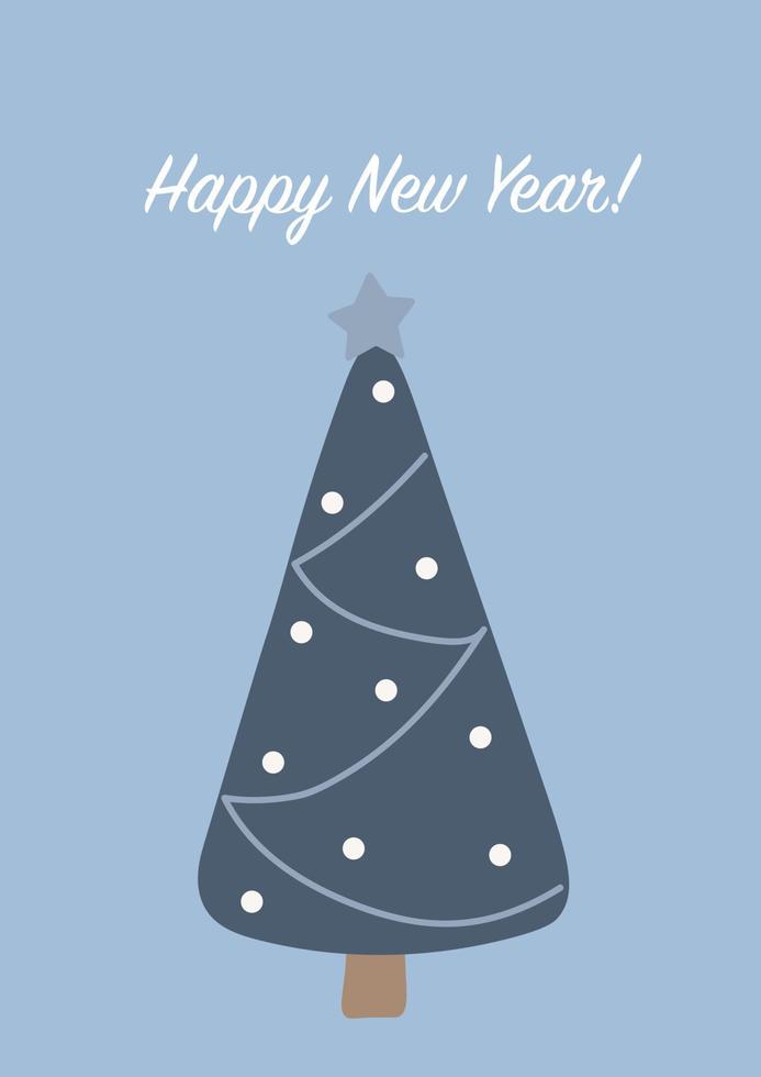 Christmas and New Year greeting cards decorated with a Christmas tree, snowflakes and decorations.Cartoon style. Wallpaper, graphics. doodle cute simple design. Holiday. Vector illustration.