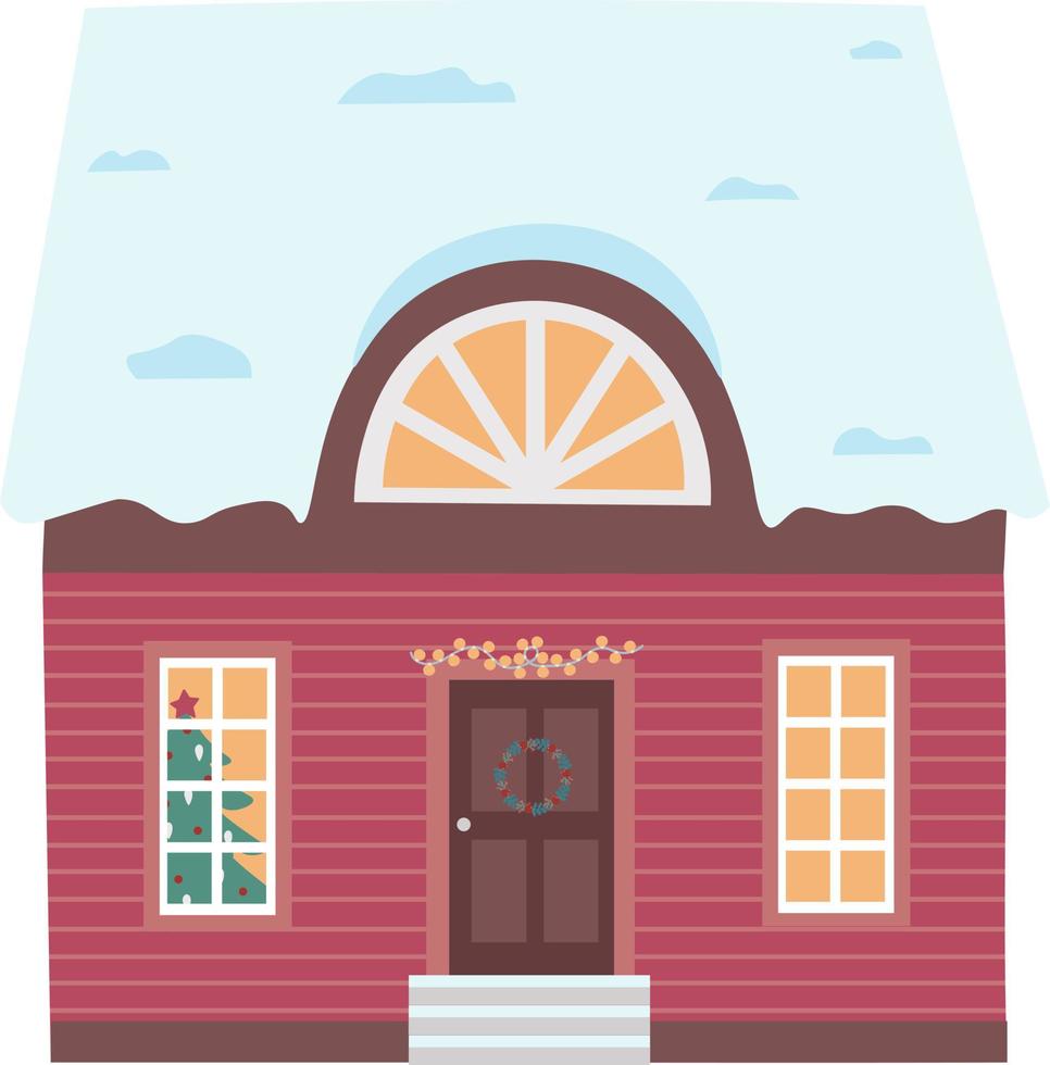 Vector illustration of Scandinavian House. Set of isolated decorated buildings for New Year and Christmas