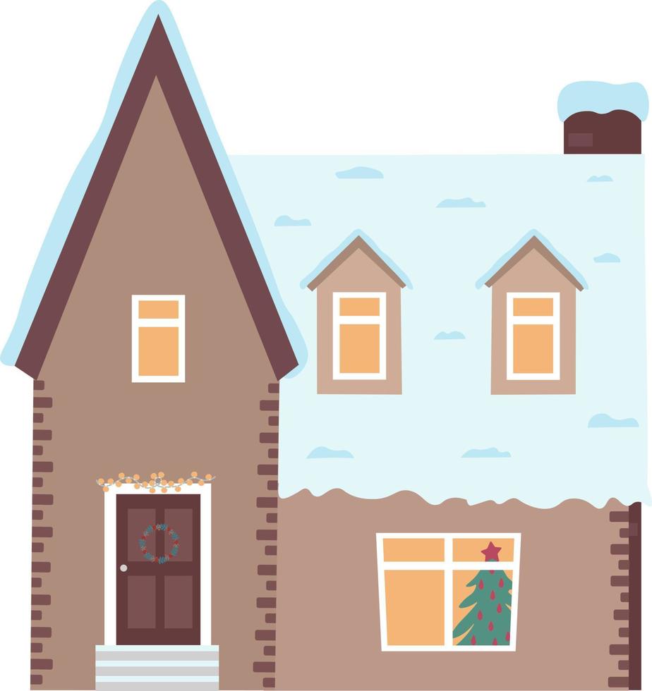 Vector illustration of Scandinavian House. Set of isolated decorated buildings for New Year and Christmas