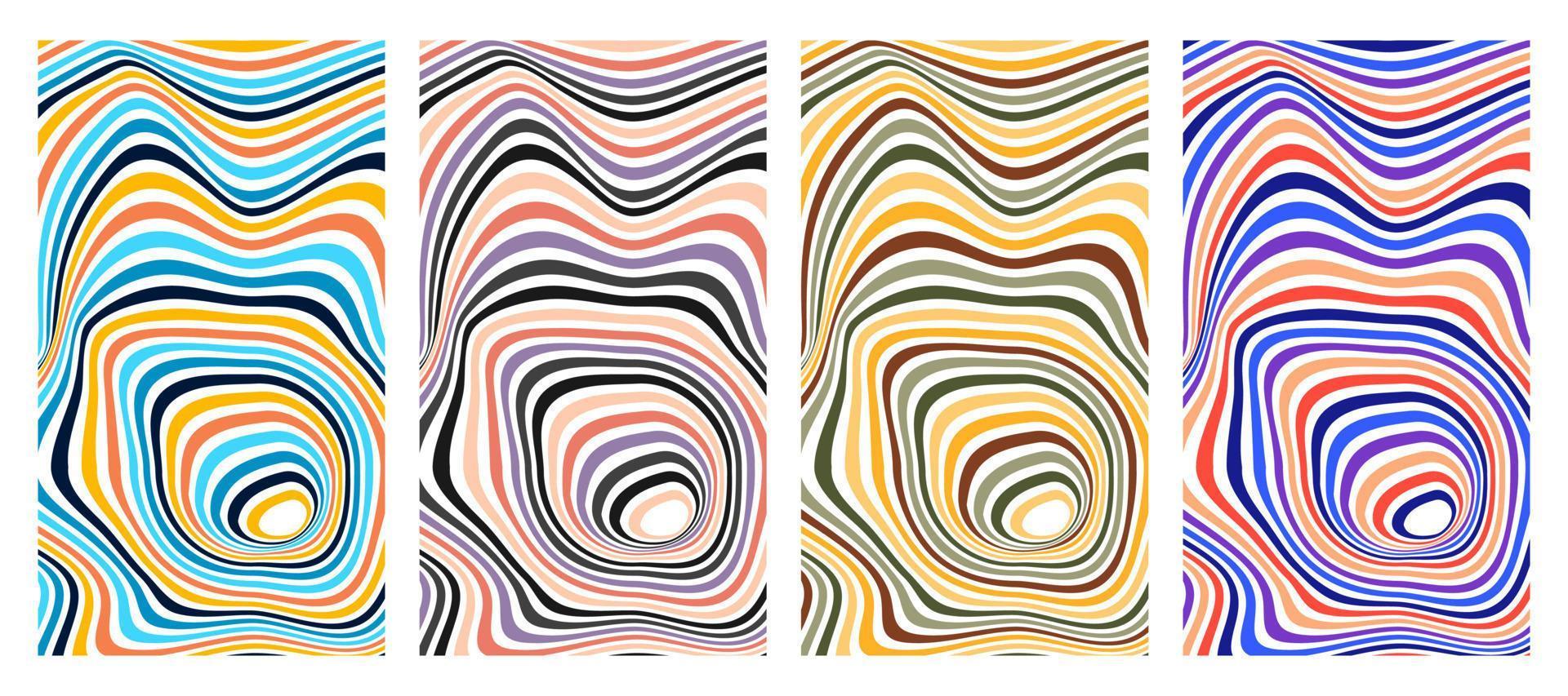 Colorful Psychedelic optical illusion background set vector