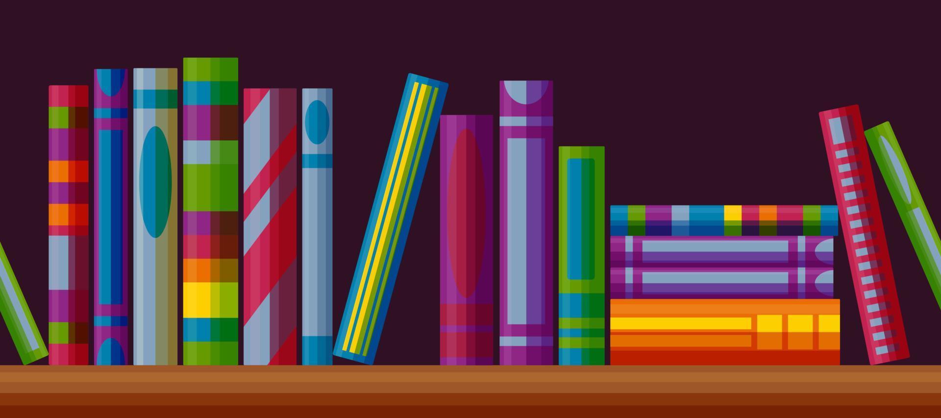 librería estante de patrones sin fisuras. patrón horizontal con libros en estilo de dibujos animados. ilustración vectorial vector