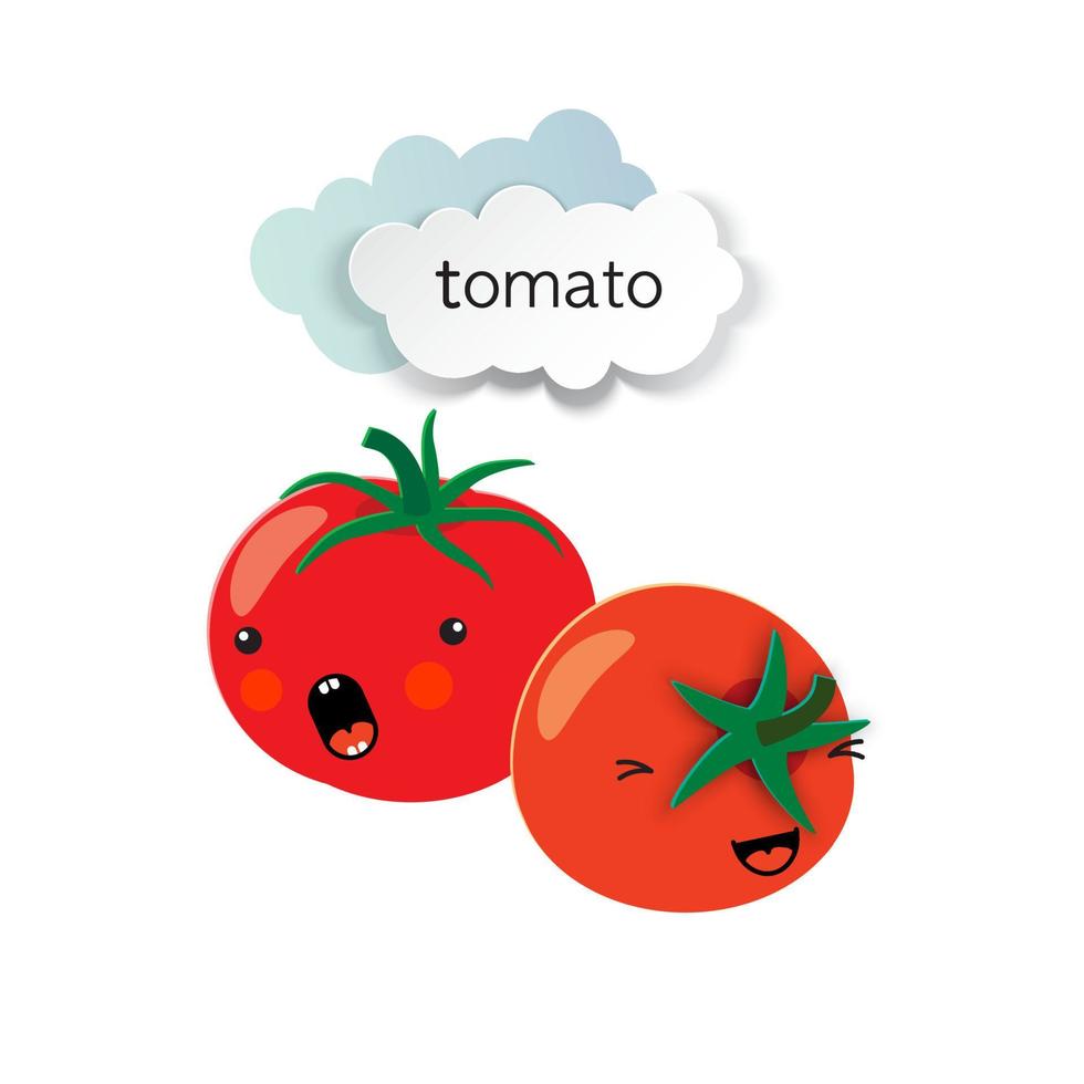 Two cute tomatoes and paper-cut clouds. vector
