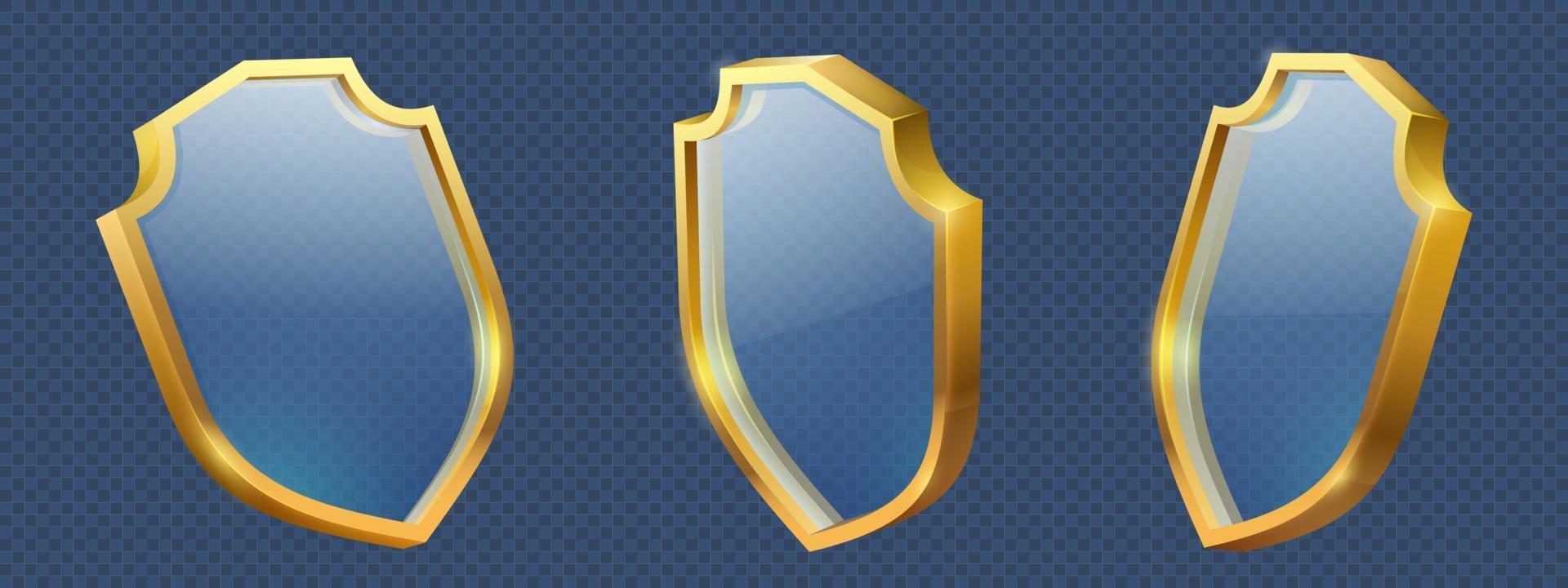 Glass shields in golden frames vector