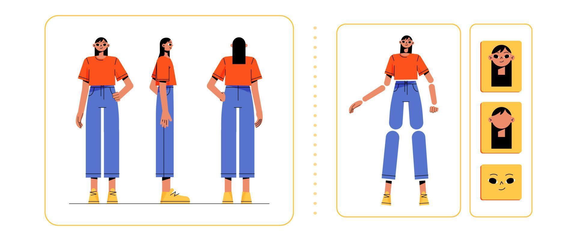 Woman character animation set with parts of body vector