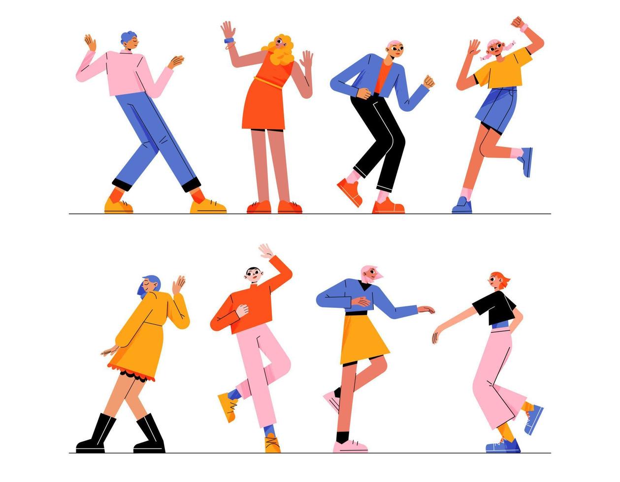 la gente baila, mueve el cuerpo en la fiesta disco de música vector