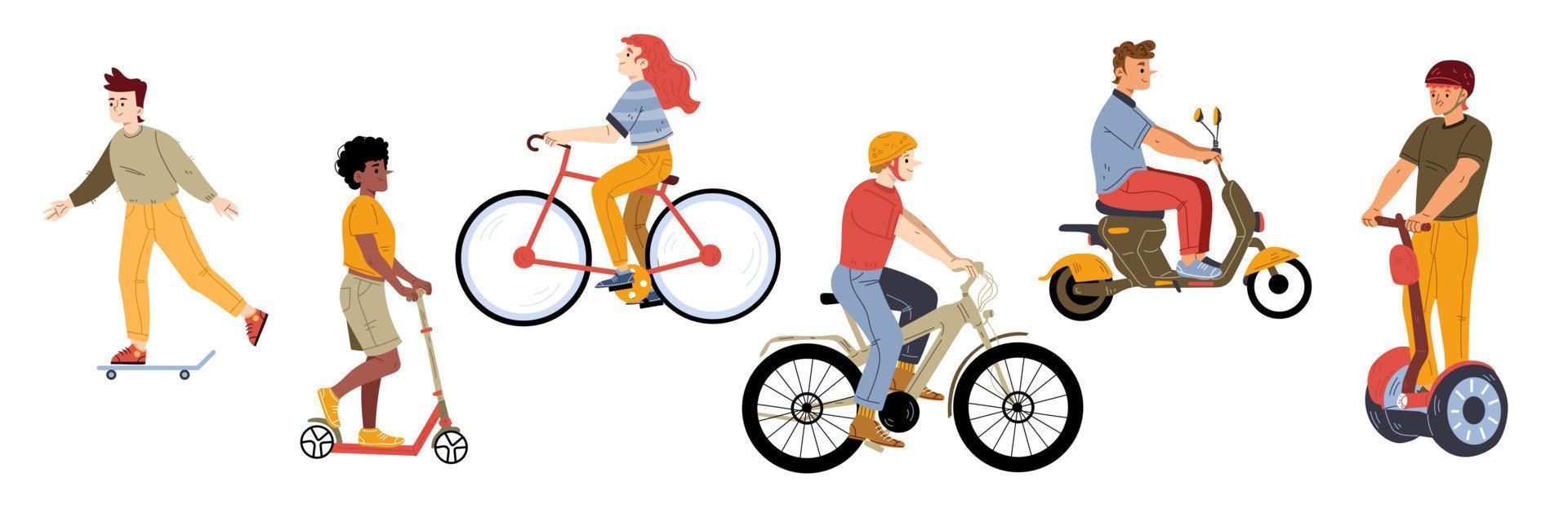 People ride on different eco transport vector