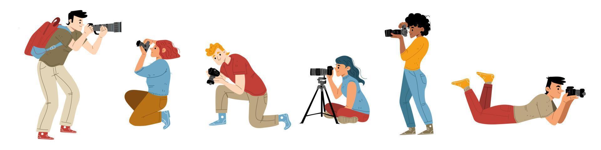 People photographers with camera take shoot vector