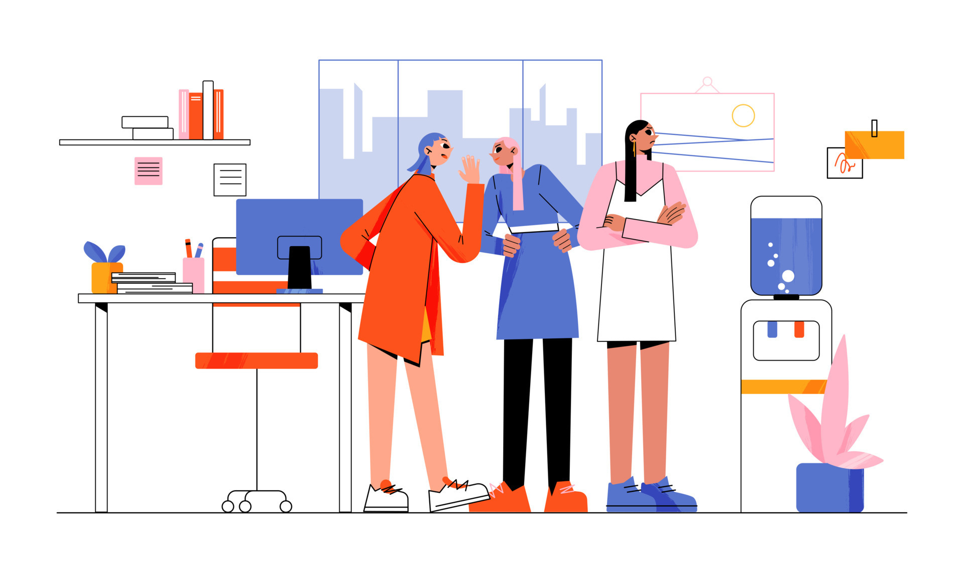 Office women gossip colleague at water cooler 12912865 Vector Art at  Vecteezy