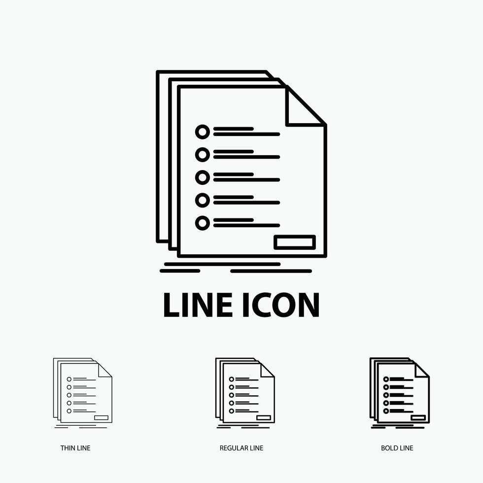 Check. filing. list. listing. registration Icon in Thin. Regular and Bold Line Style. Vector illustration