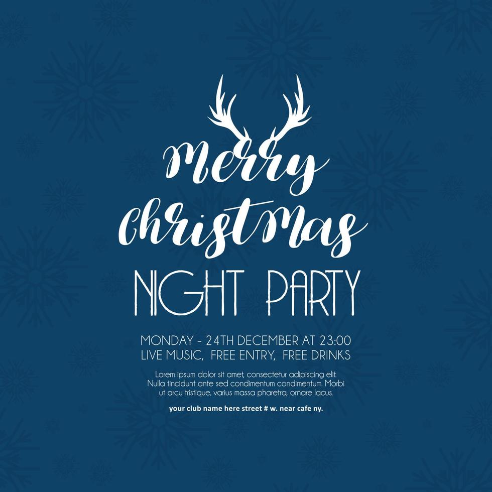 Merry Christmas night Party Blue Snowflake background vector