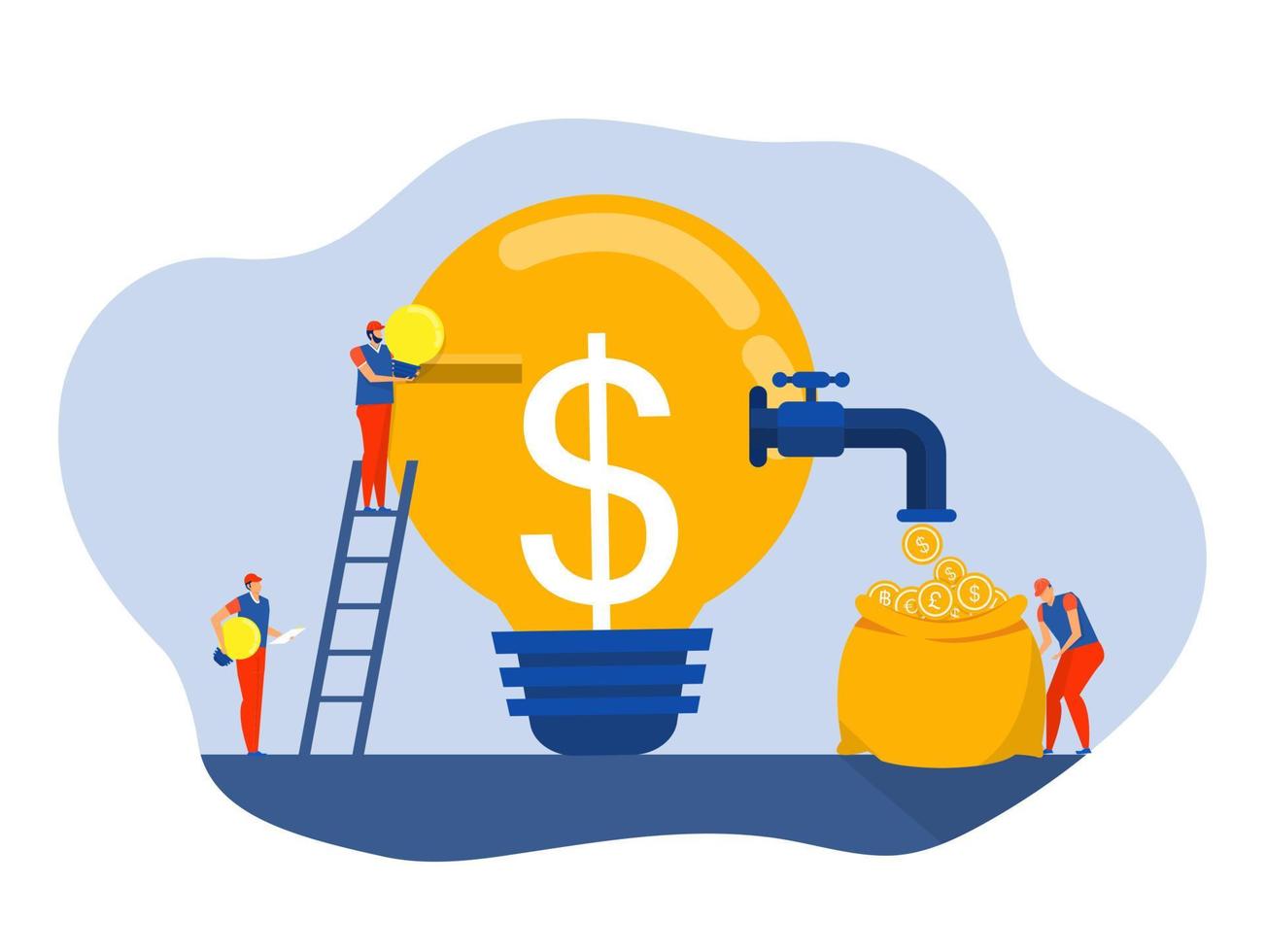 businessman making money through creative idea , make money, earning or profit from business creativity vector illustrator