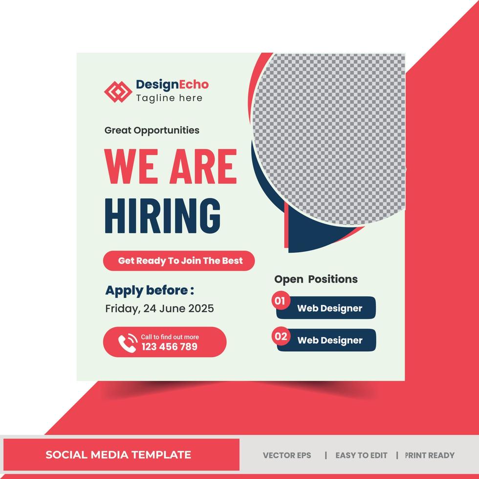 We Are Hiring - Job Vacancy Recruitment Social Media Post Template - Square web banner design - 01 vector