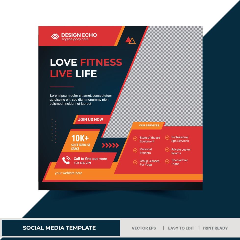 Multipurpose Fitness Gym Social Media Post Template - 01 vector