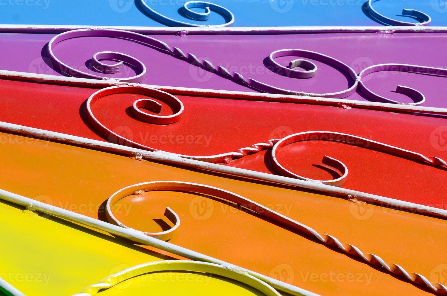 Metal texture of a piece of colored wall with a forged pattern photo