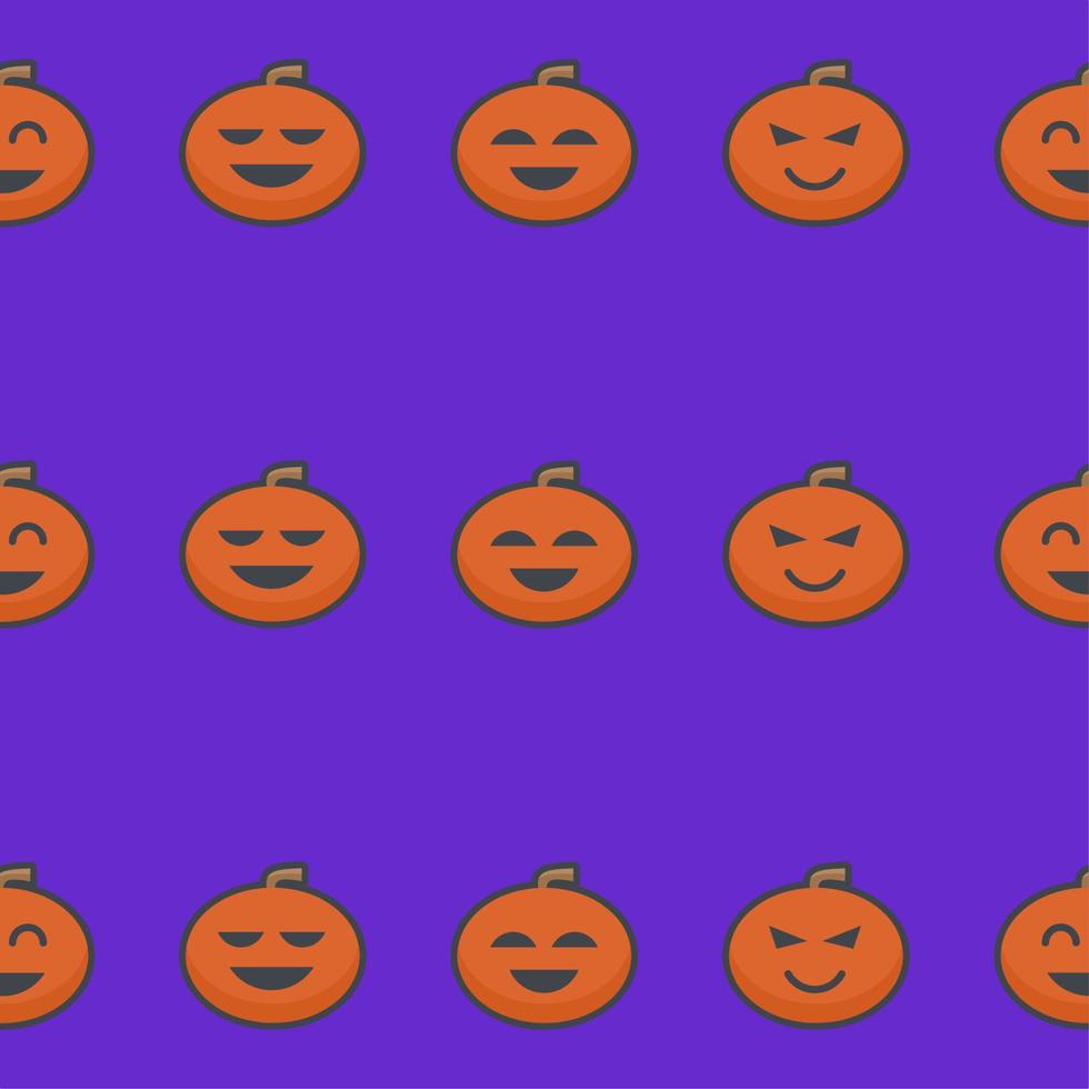 cute halloween pumpkin pattern with different expressions on purple background vector