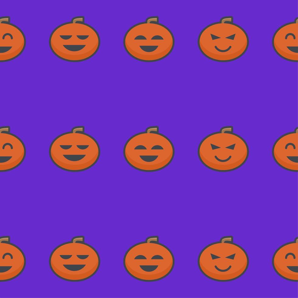 cute halloween pumpkin pattern with different expressions on purple background vector