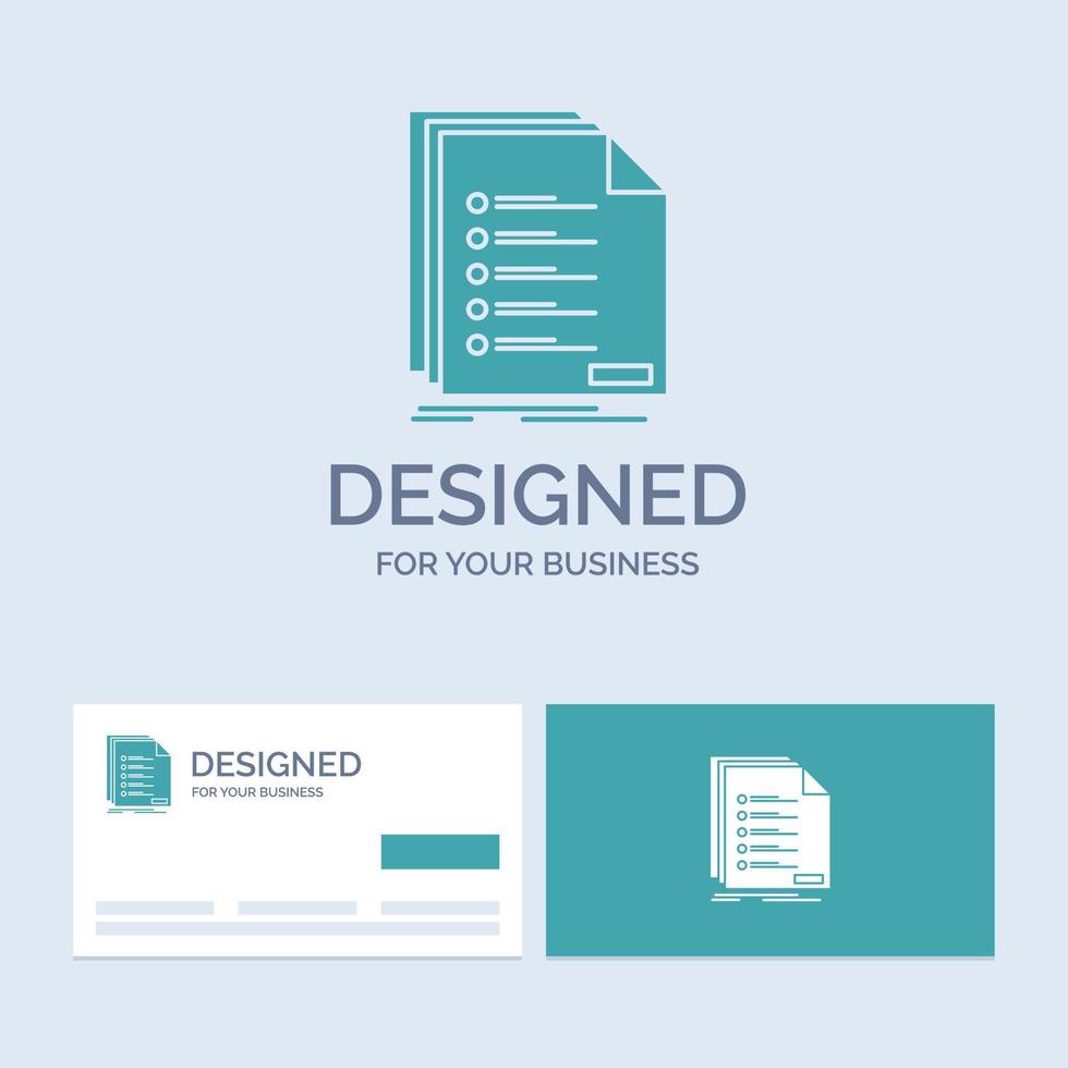 Check. filing. list. listing. registration Business Logo Glyph Icon Symbol for your business. Turquoise Business Cards with Brand logo template. vector
