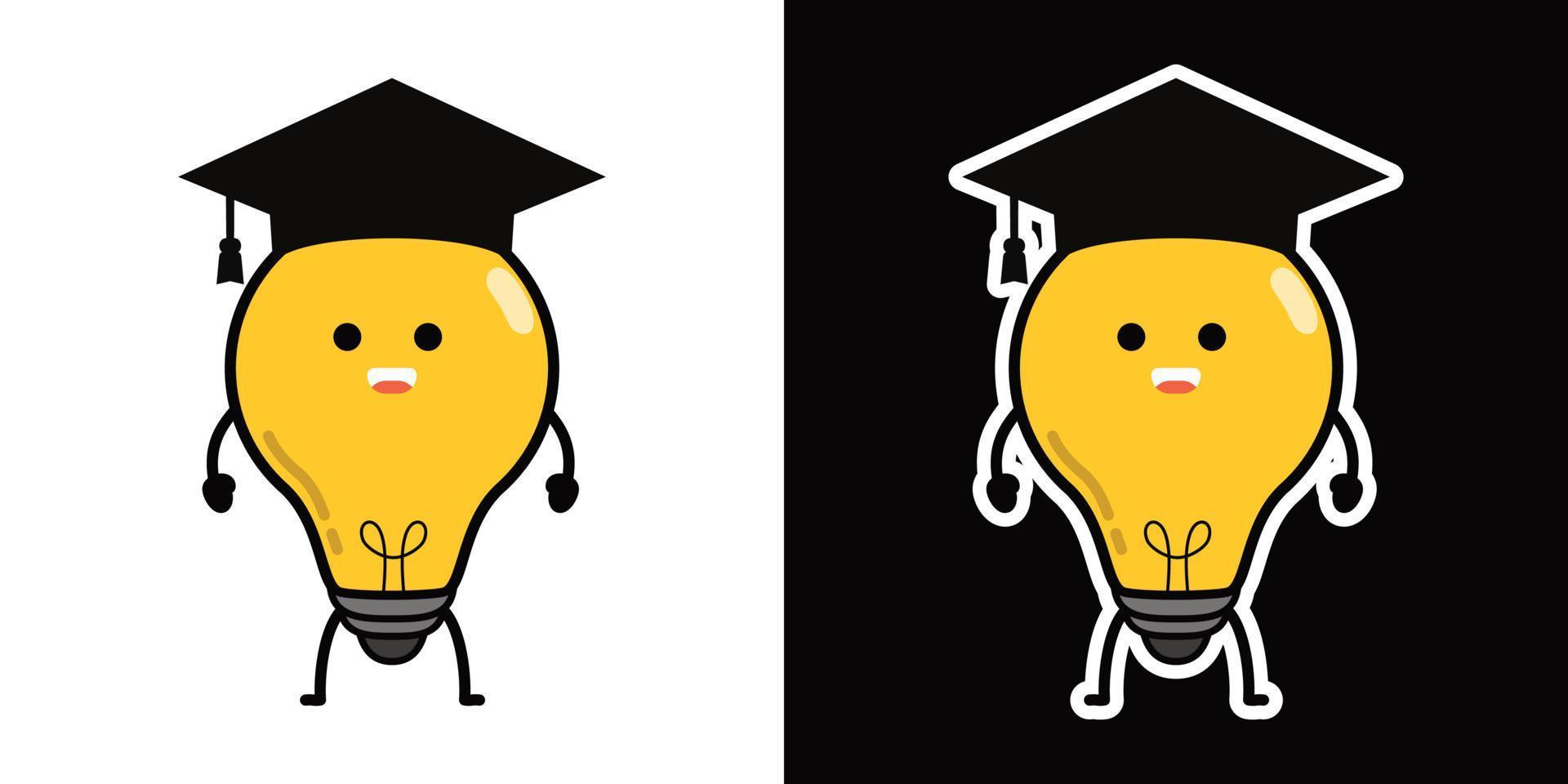 bombilla con gorra de graduación. lindo concepto de icono de vector de dibujos animados kawaii. estilo de ilustración plana para póster, folleto, web, mascota, pegatina, logotipo e icono.