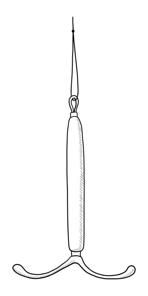 VECTOR BLACK-AND-WHITE CONTOUR ILLUSTRATION OF A GYNECOLOGICAL CONTRACEPTIVE SPIRAL