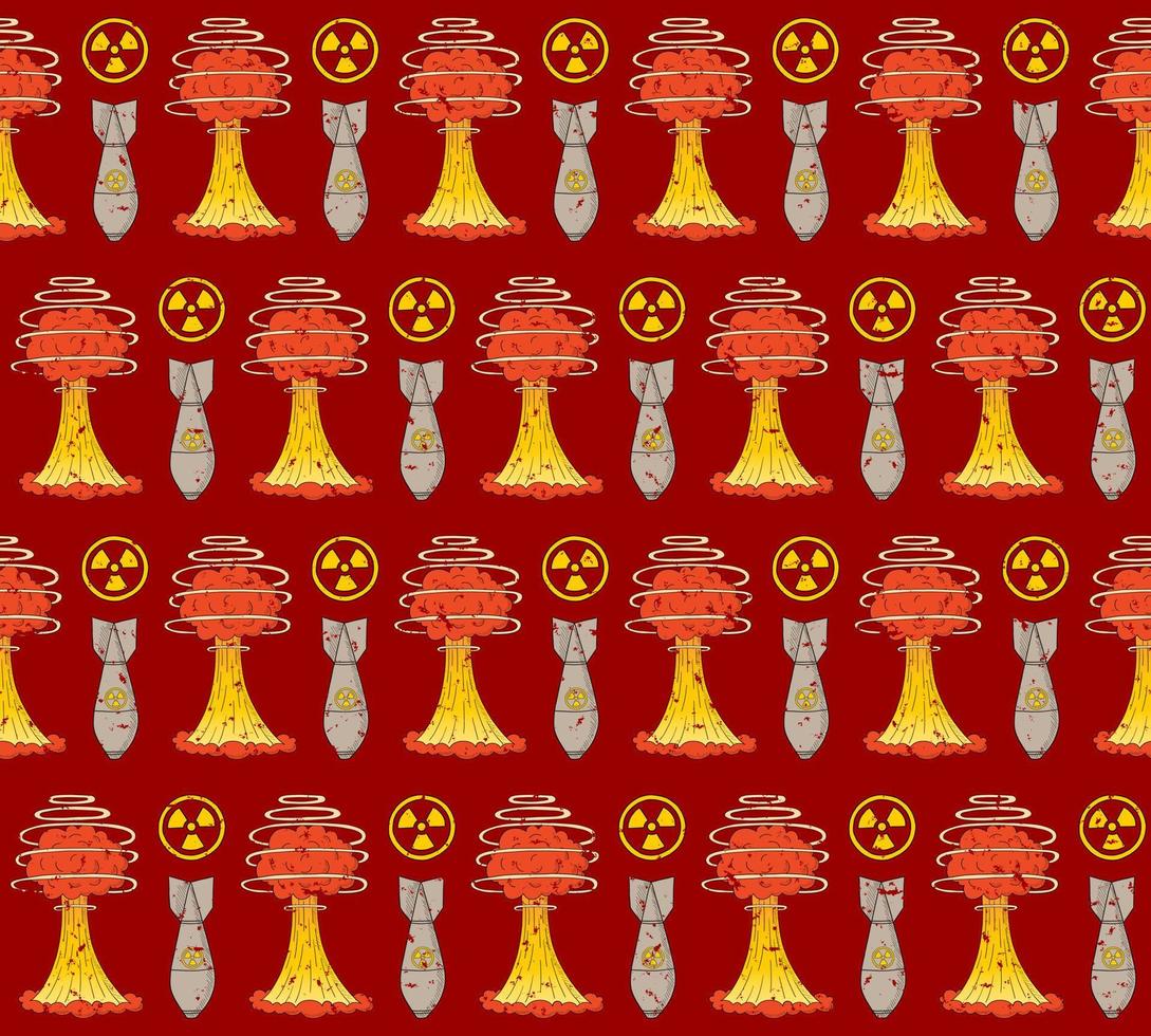 RED VECTOR SEAMLESS PATTERN WITH ELEMENTS OF NUCLEAR WAR