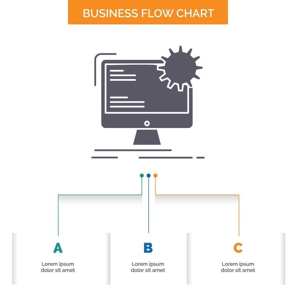 Internet. layout. page. site. static Business Flow Chart Design with 3 Steps. Glyph Icon For Presentation Background Template Place for text. vector