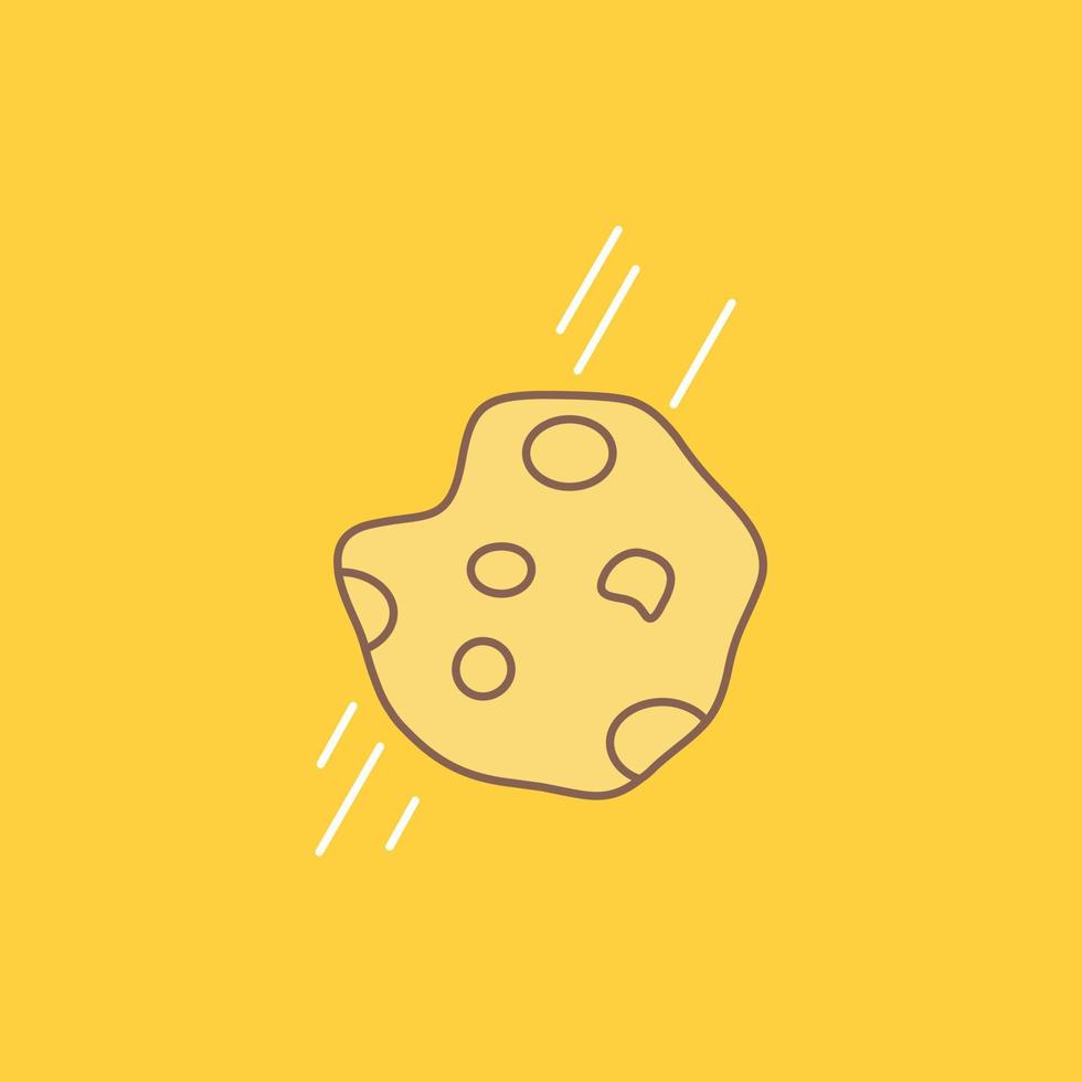 Asteroid. astronomy. meteor. space. comet Flat Line Filled Icon. Beautiful Logo button over yellow background for UI and UX. website or mobile application vector