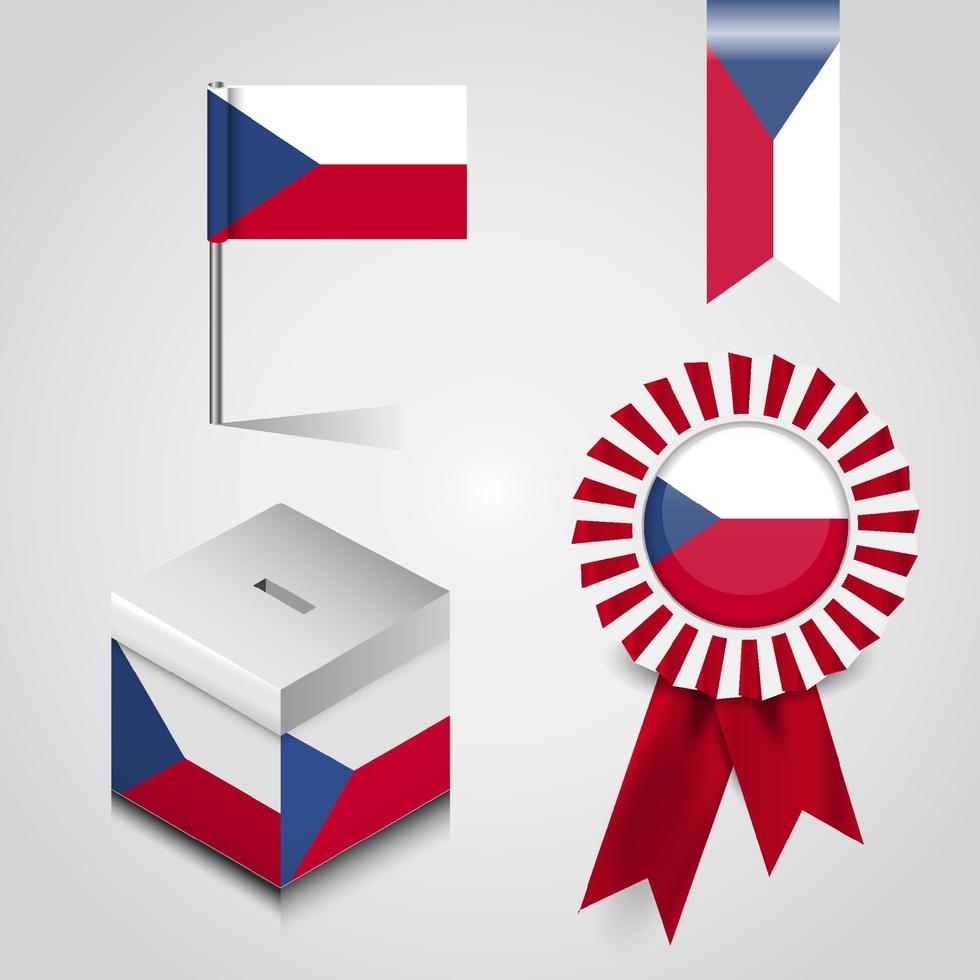 Czech Republic Country Flag place on Vote Box. Ribbon Badge Banner and map Pin vector