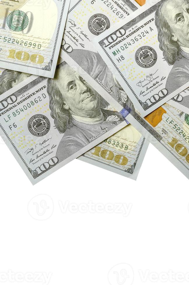 billetes de dólar. dinero americano aislado en blanco con espacio de copia foto