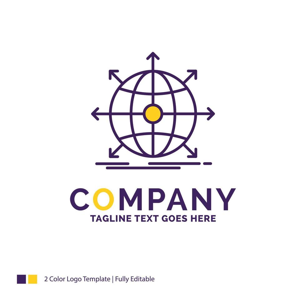 Company Name Logo Design For business. global. international. network. web. Purple and yellow Brand Name Design with place for Tagline. Creative Logo template for Small and Large Business. vector