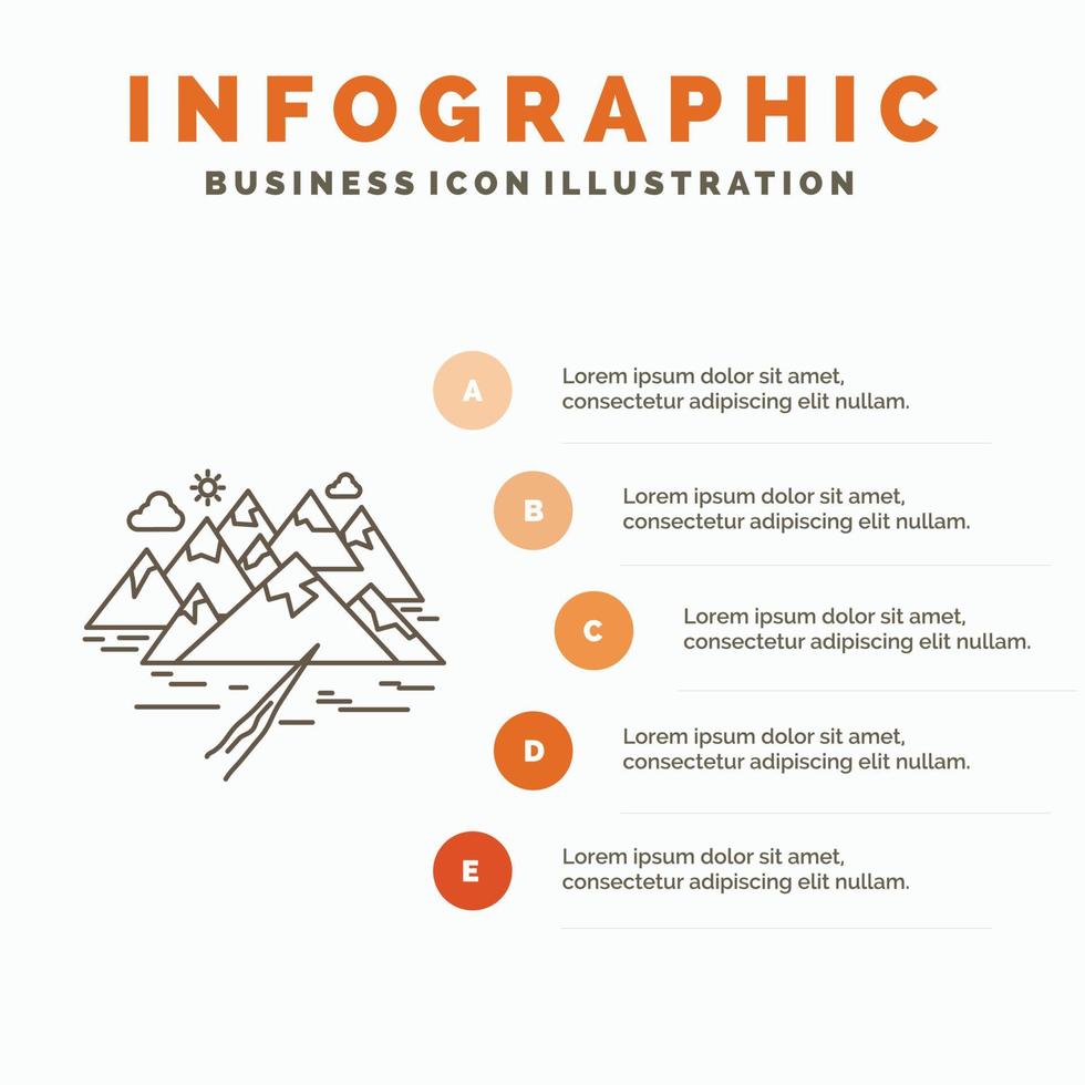 montaña. Cerro. paisaje. rocas plantilla de infografía crack para sitio web y presentación. icono de línea gris con ilustración de vector de estilo infográfico naranja