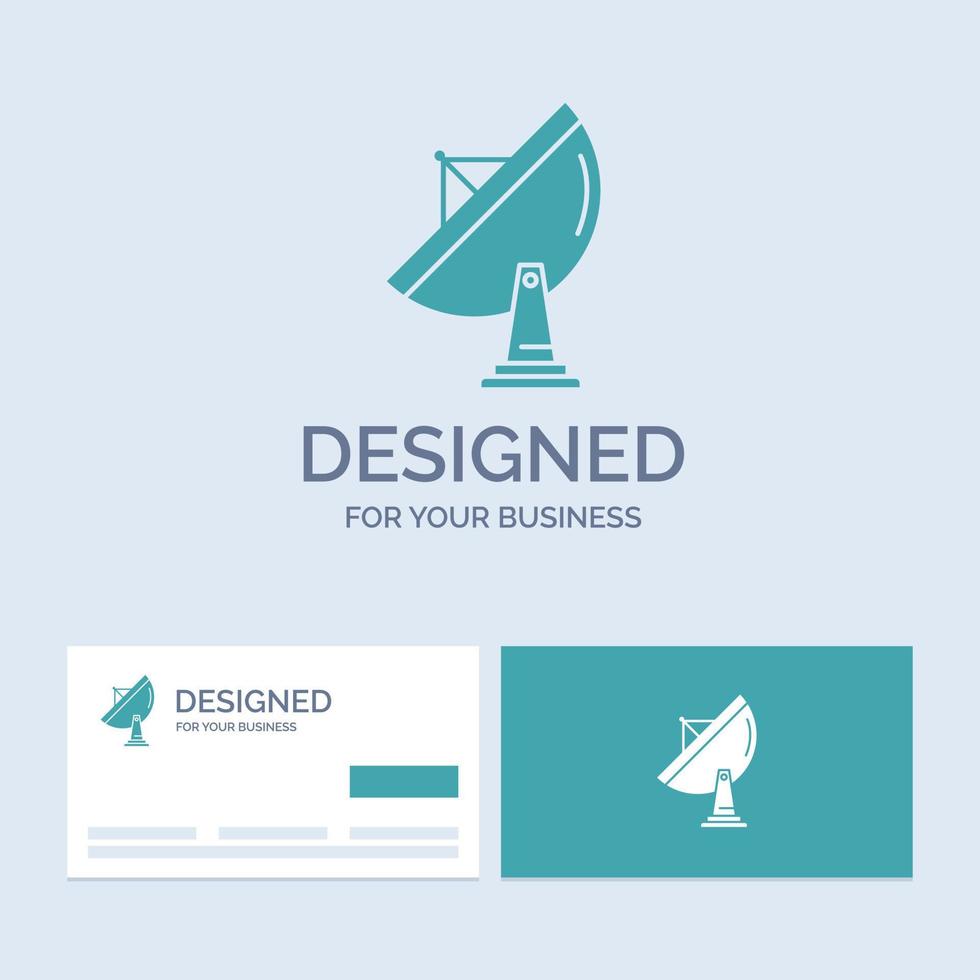 satellite. antenna. radar. space. dish Business Logo Glyph Icon Symbol for your business. Turquoise Business Cards with Brand logo template. vector