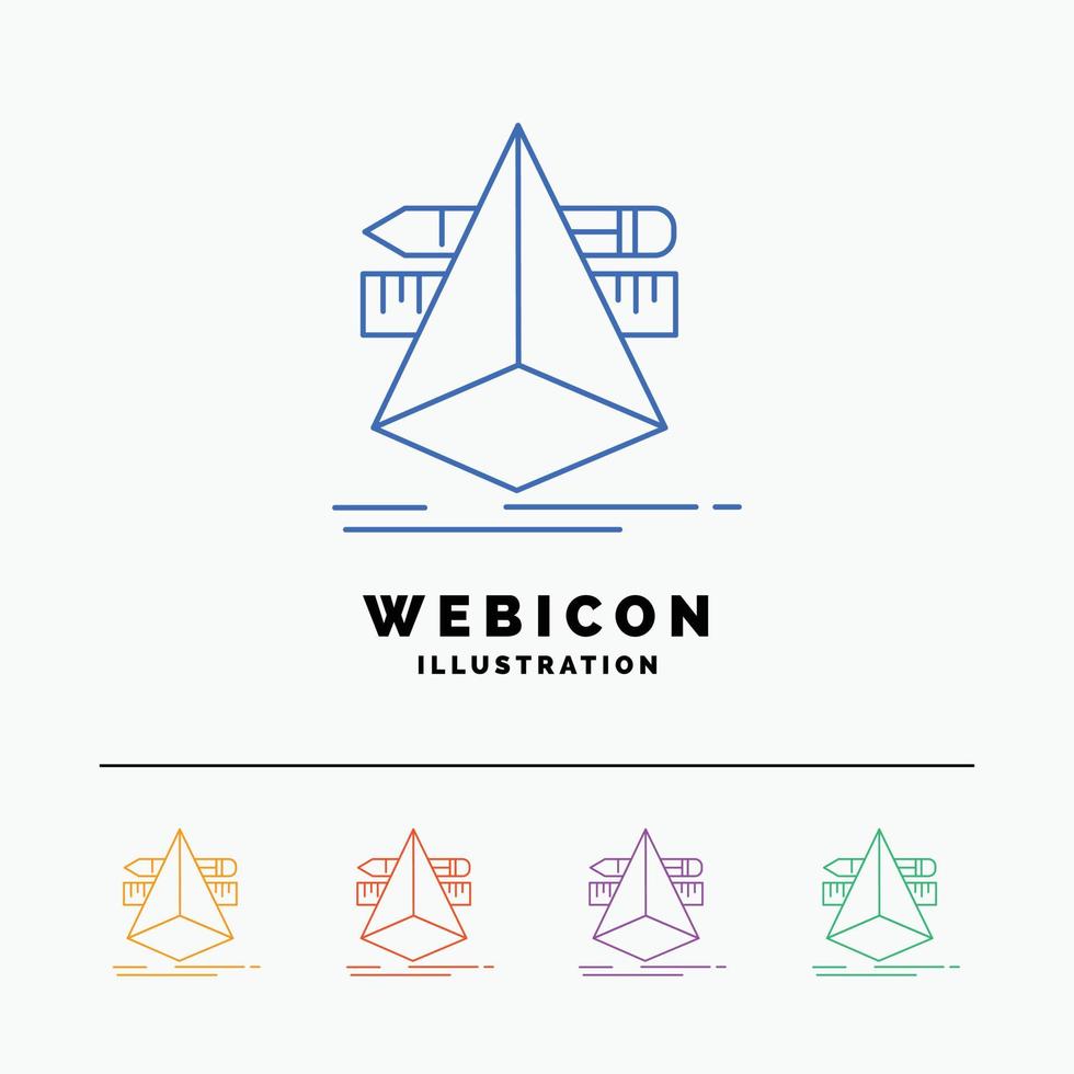3d. design. designer. sketch. tools 5 Color Line Web Icon Template isolated on white. Vector illustration