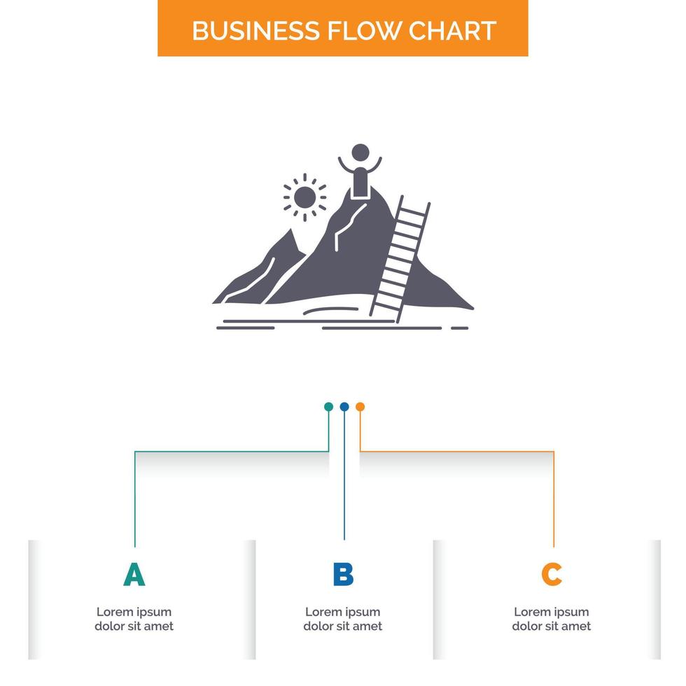 éxito. personal. desarrollo. líder. diseño de diagrama de flujo de negocios de carrera con 3 pasos. icono de glifo para el lugar de plantilla de fondo de presentación para texto. vector