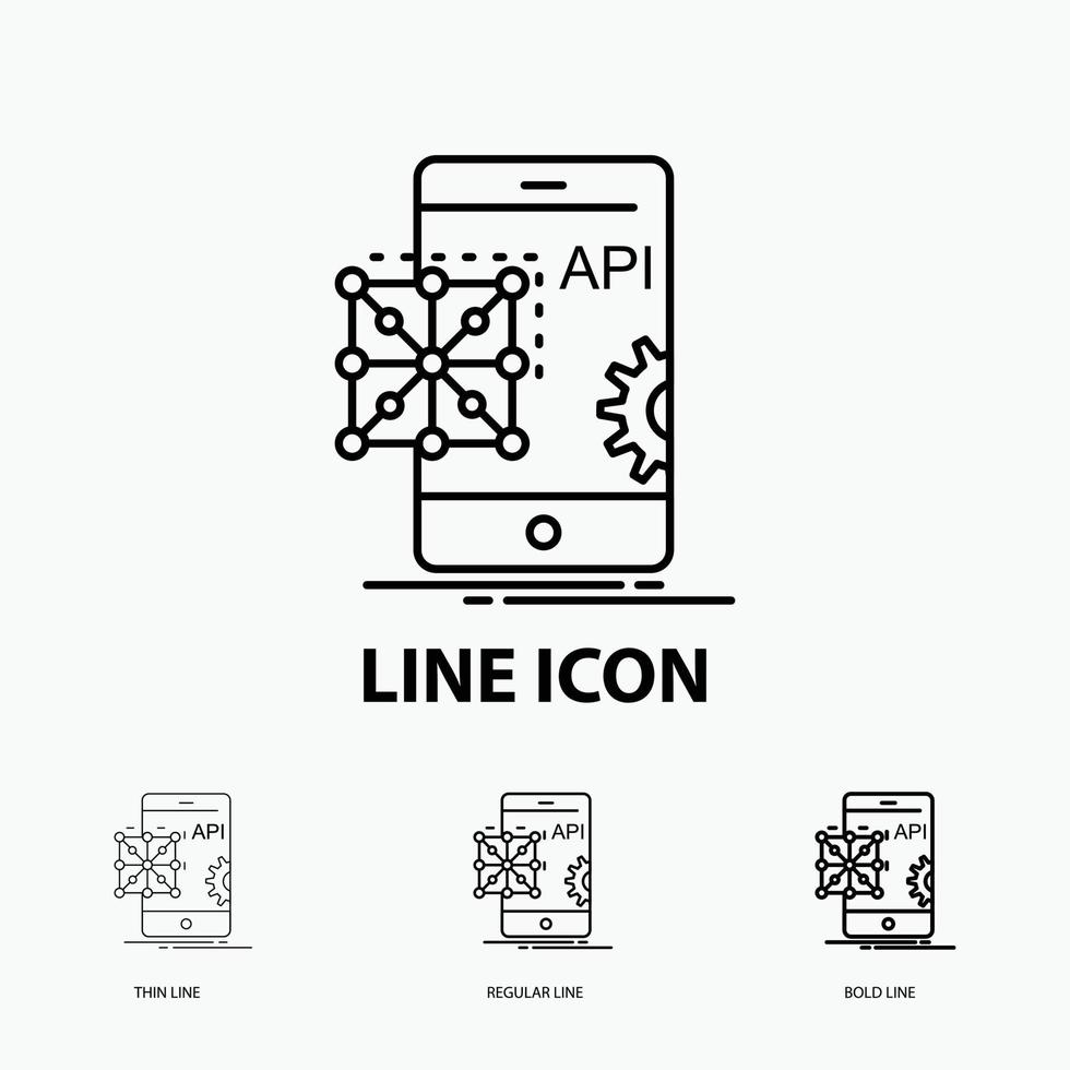 Api. Application. coding. Development. Mobile Icon in Thin. Regular and Bold Line Style. Vector illustration