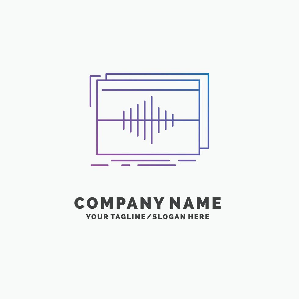 audio. frecuencia. hercios. secuencia. plantilla de logotipo de empresa púrpura de onda. lugar para el eslogan vector
