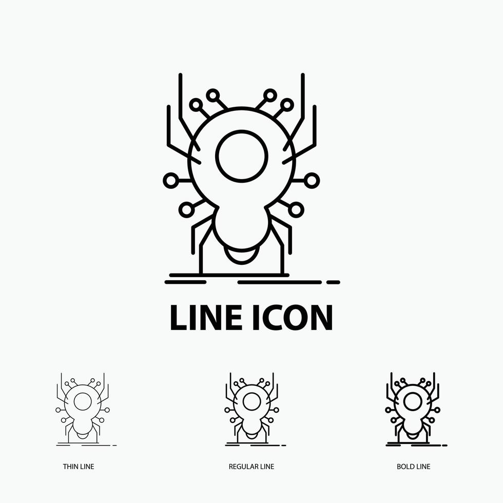 Bug. insect. spider. virus. App Icon in Thin. Regular and Bold Line Style. Vector illustration