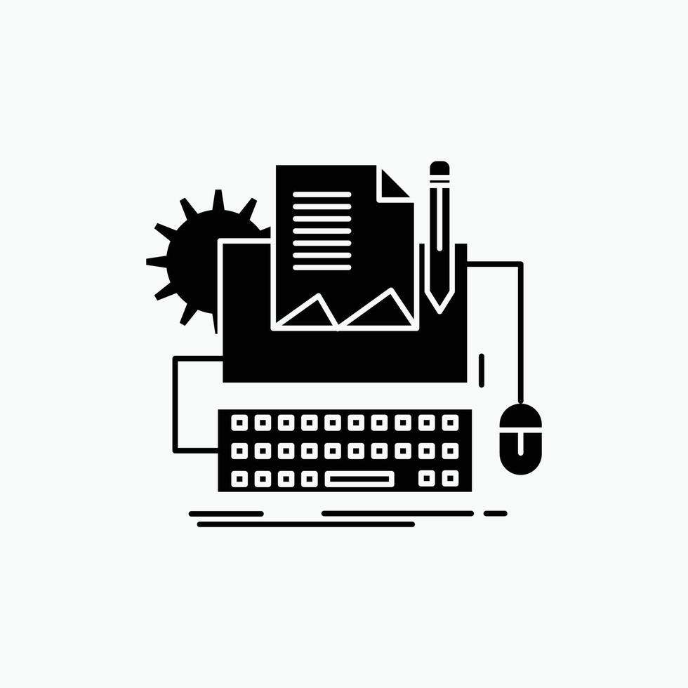 Type Writer. paper. computer. paper. keyboard Glyph Icon. Vector isolated illustration
