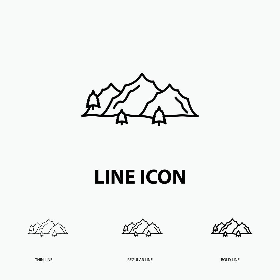 mountain. landscape. hill. nature. tree Icon in Thin. Regular and Bold Line Style. Vector illustration