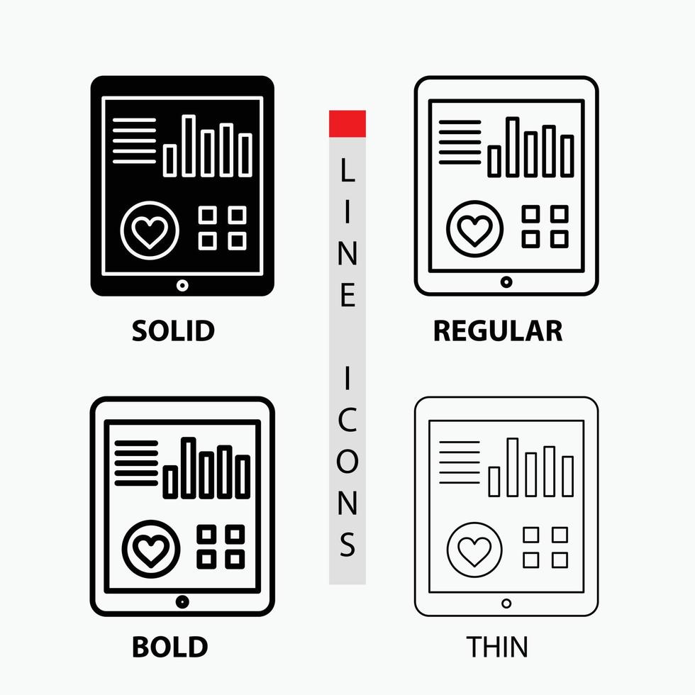 monitoring. health. heart. pulse. Patient Report Icon in Thin. Regular. Bold Line and Glyph Style. Vector illustration