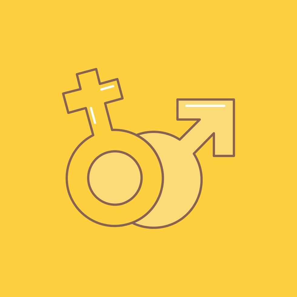 Gender. Venus. Mars. Male. Female Flat Line Filled Icon. Beautiful Logo button over yellow background for UI and UX. website or mobile application vector