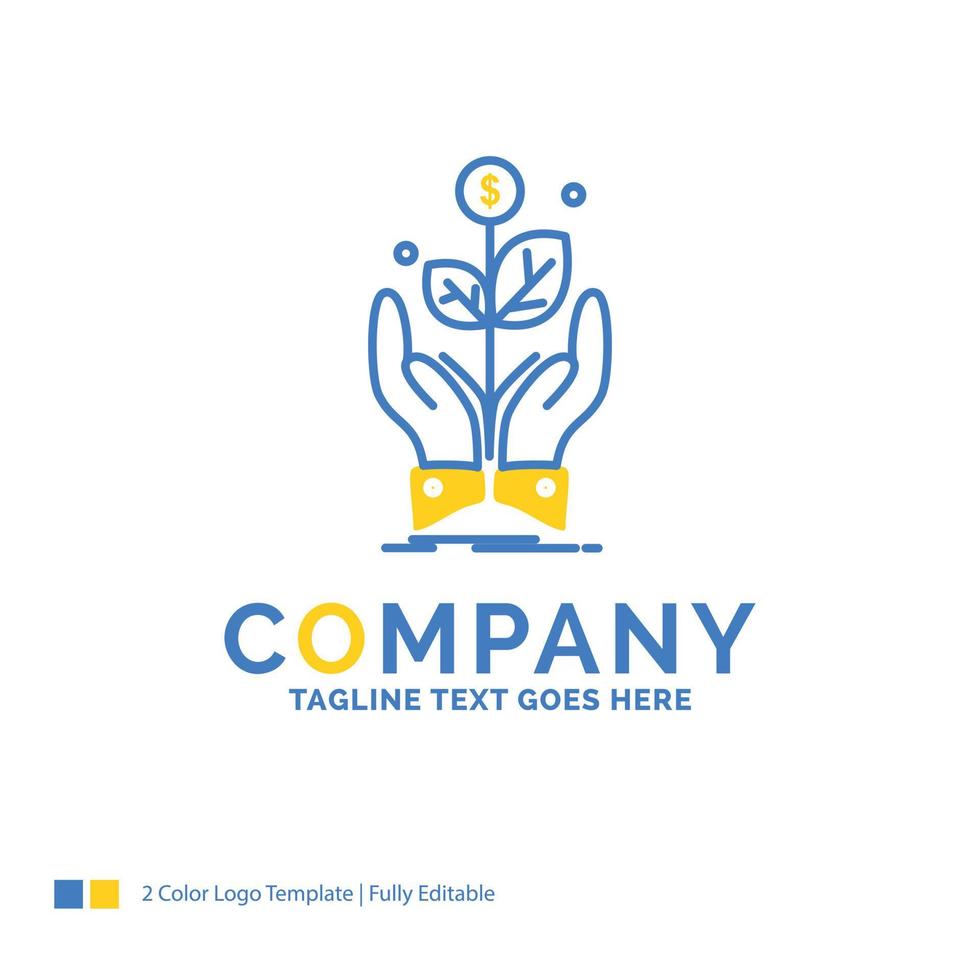 negocio. empresa. crecimiento. planta. subir plantilla de logotipo de empresa azul amarillo. lugar de plantilla de diseño creativo para eslogan. vector