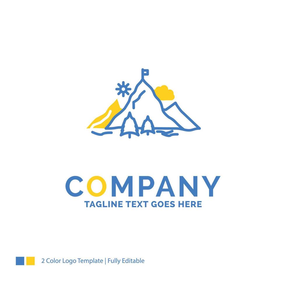 achievement. flag. mission. mountain. success Blue Yellow Business Logo template. Creative Design Template Place for Tagline. vector