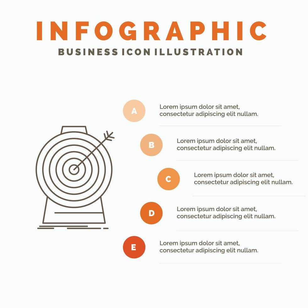 apuntar. enfoque. meta. objetivo. Plantilla de infografía de orientación para sitio web y presentación. icono de línea gris con ilustración de vector de estilo infográfico naranja