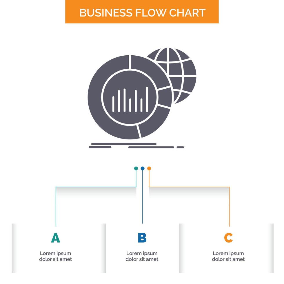 Big. chart. data. world. infographic Business Flow Chart Design with 3 Steps. Glyph Icon For Presentation Background Template Place for text. vector