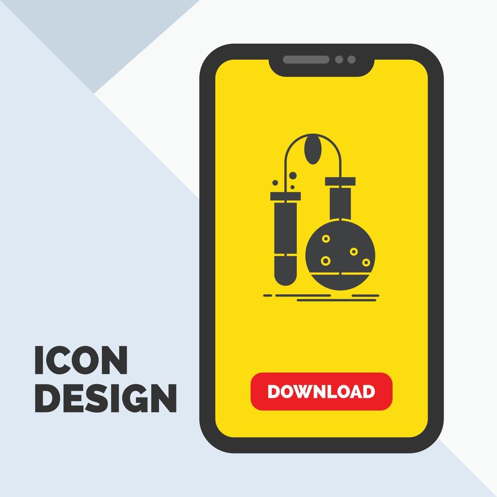 Testing. Chemistry. flask. lab. science Glyph Icon in Mobile for Download Page. Yellow Background vector